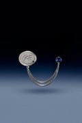 Custom double layered chain lapel metal hat pin with a blue rhinstone each with a metal butterfly back fastener.