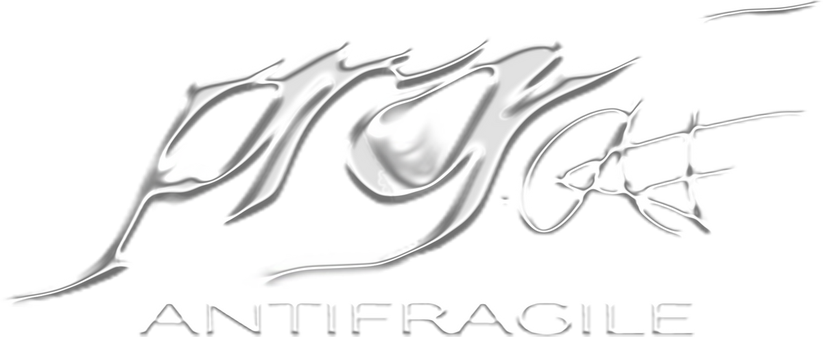 Silver 'Antifragile' logo on a transparent background