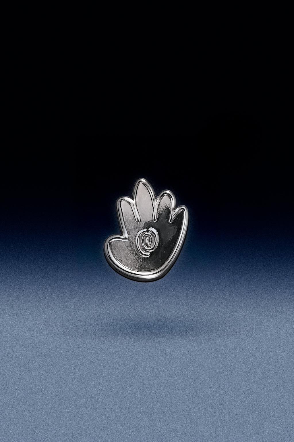 Custom die cut hat pin with a metal butterfly back fastener.